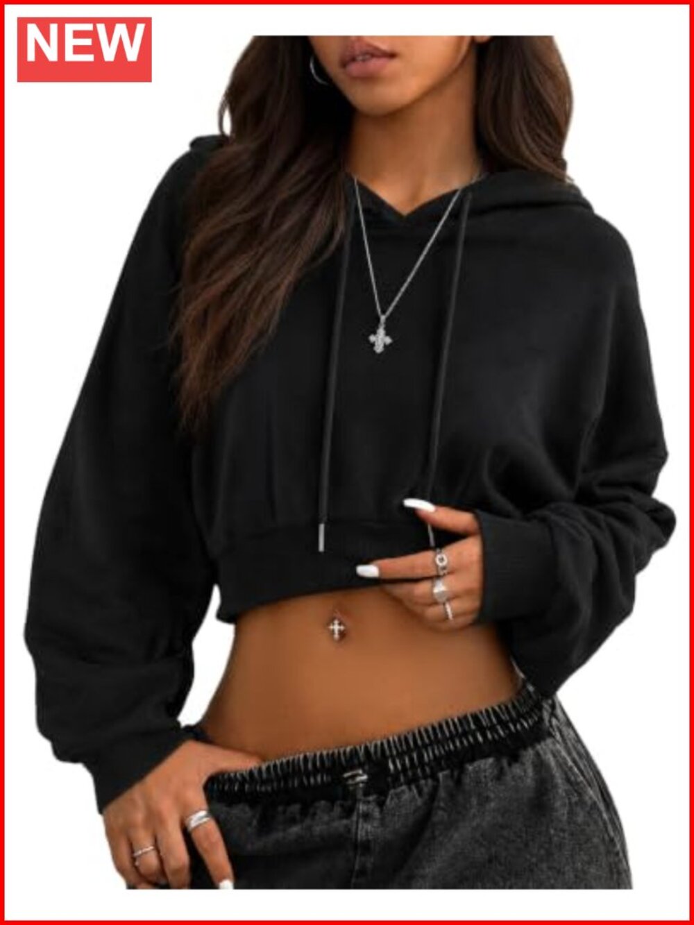 Cropped Hoodie Dolman Sleeve Pullover Crop Sweatshirt